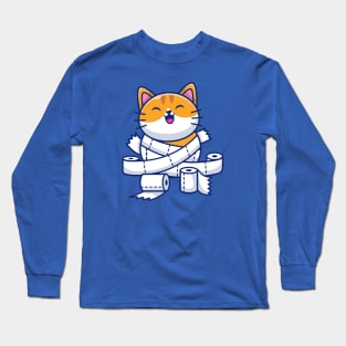 Cute cat with toilet tissue paper roll cartoon Long Sleeve T-Shirt